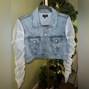 Twelve by Ontwelfth Cropped Denim Jacket with White Tulle Sleeveless Size Small
